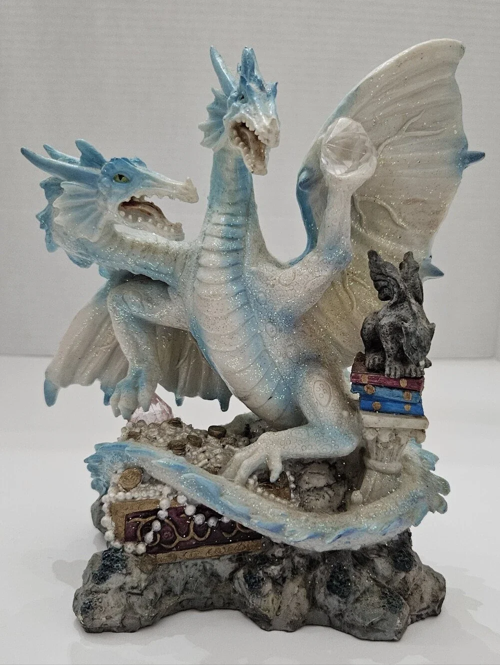 Vintage Two Headed Ice Dragon Statue with Gargoyle & Spell Books